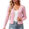Fulidngzg Cardigan Donna Invernale Corto in Maglia Cotone Scollo V e Bordi a Balze Giacca Primaverile Elegante Leggera Curvy Bolero Casual Slim Fit Autunno per Case Lavoro,Rosa,M
