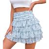 Adigaber Donna Mini Gonna Volants Tinta Unita con Pantaloncini