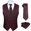 Enlision Gilet Uomo Nero-Vino Rosso Elegante Nozze Paisley Panciotto Jacquard Gilet da Abito Cravatta e Fazzoletto Set per Festa Sposa L
