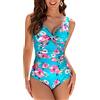 WIN.MAX Costumi da Bagno Interi per Donna Scollo a V Costume Intero Donna con Controllo della Pancia Monokini con arricciature, per Coppe da D a G (Fiore Rosa e Verde,EU42)