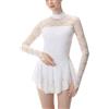 purpleq Ragazze Donne Abito da Pattinaggio Artistico Abito da Danza Lirica Contemporanea Dancewear Bianco A Maniche Lunghe Ginnastica Body Costume da Danza Pattinaggio A Rotelle