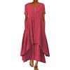 ORANDESIGNE Abito Lungo Donna Cotone e Lino Caftano Boho Abito Ampio Casual Moda Manica Lunga Scollo a V Abiti Lunghi Vestito Estivo Taglie Forti Eleganti Vestiti 2 in 1 Maxi Abito B Rosa Rosso L