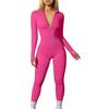 shownicer Jumpsuit Donna Tuta Intera Aderente Elegante Tutina Elastica Sportiva Maniche Lunghe Sexy Tute Completo Yoga a Coste per Palestra Clubwear A Rose Rosso L