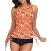 WOWENY Tankini da donna con scollo a pancia, costume da bagno singolo, sportivo, con coppe da nuoto, ad asciugatura rapida (solo tankini, Onda arancione, S