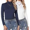 Aottori Dolcevita Donna Cotone Pacco da 2 Maglia Termico Collo Alto Magliette Maniche Lunghe Lupetto Basic Elasticizzato Intimo Leggero Primavera Bianco+Blu Scuro M