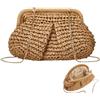 Elyebxj Borsa da Donna in Paglia, Borsa a Tracolla in Rafia, a Tracolla da Spiaggia Paglia con Gnocchi Intrecciati per Feste, Matrimoni, Spiaggia Estiva, Cachi, Intrecciato