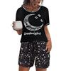 Uniexcosm Pigiama Donna Cotone Corto Pigiama da Donna Estivo Girocollo Sono Progettati con Motivi a Stella e Luna Manica Corta Pigiama Due Pezzi Donna Estate a Tasche Laterali C-Grigio Scuro M