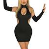 Abreli Vestito Sexy Senza Maniche con Ritaglio con Guant, Abito da Donna con Scollo all'Americana, Mini Abito Aderente con Spalle Scoperte Sexy Abito da Discoteca per Feste, Nero/Bianco (Black,L,L)