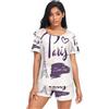 HMZXZ Set pigiama estivo da donna, con torre Eiffel e cuore, abbigliamento da notte, abbigliamento da notte con pantaloncini a tema Francia Parigi, per donne e ragazze