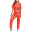 COLORFULLEAF 100% cotone, pigiama da donna, con bottoni, pigiama, set da 2 pezzi, a maniche corte, pantaloni lunghi