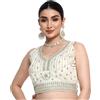 HSD Camicetta da donna Readymade senza maniche ricamata Sari camicetta indiana etnica matrimonio indossare Choli Crop Top Sari top, bianco, X-Large