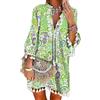 Tomwell Donna Abito A Maniche Lunghe Scollo a V Sciolto Vestito Estivo Vestito da Spiaggia Vestiti Abiti Taglie Forti Donna Boemia Manica 3/4 Vestiti Camicia Casual Lunga Donna Gonna C Verde XL