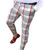 ORANDESIGNE Pantaloni Chino Quadri da Uomo Modello Slim Fit Pantaloni Chino Scozzesi Casual Elasticizzati Pantaloni da Lavoro in Striscia Plaid Pantaloni da Completo F Bianco S
