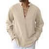 LVCBL Camicia Uomo Medievale in Cotone Lino con Lacci e Collo Coreano M-3XL