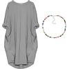 aromm Abito da Camicie Donna Scollo Tondo Sciolta Pianura Casual Taglia Grossa Midi Vestito Grigio,L