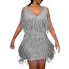 Generic Gatsby - Vestito da donna anni '20, con frange, stile anni '20, con paillettes, scollo a V, con frange, grigio., 5XL