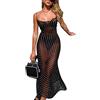 ORANDESIGNE Vestito da Spiaggia in Rete da Donna Costume da Bagno Trasparente Bikini Cover Up Rave Festival Club Abito Midi Abito Nero Trasparente Abito Streetwear Clubwear J Nero XS