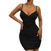 BKEPDY Mini Abito Sexy Donna Vestito Corto Spaghetti Strap Profondo Scollo a V Aderente da Sera Senza Maniche Fessura della Parte Anteriore Bandage Nero Abito Estivo a Spalla Clubwear Festa