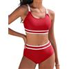 Tuopuda Costume Donna Due Pezzi Push Up Imbottito Reggiseno Costumi da Bagno Bikini Mare a Spiaggia Piscina Curvy Swimwear Regolabile, Vino Rosso, L