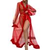 PARUPRUP Donna Sexy Piuma Kimono Vestaglia Trasparente Maglia Accappatoio Rete Scollo A V Cardigan Bikini Cover Up Lingerie Maniche Lunghe Pizzo Sposa Babydoll Elegante Camicia da Notte (Rosso)