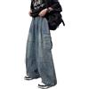 ORANDESIGNE Uomo Hip Hop Baggy Jeans Stampati Cargo Jeans Pantaloni Stile Hipster Denim Gamba Larga Allentata per Adolescenti Vintage Harajuku Jeans Dritti A Blu 3XL