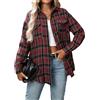 seiveini Camicia Donna a Quadri Eleganti Camicie di Flanella Maniche Lunghe Boyfriend Camicetta Scozzese Classica per Autunno Inverno A Vino Rosso S