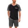 Irdcomps Pigiama Uomo Estivo Pigiami da Uomo Estivi Cotone Pigiama Set Corto Casual Pigiami Due Pezzi Pigiama Set da Notte Casa Manica Corta con Scollo a V Pantaloncini con Tasche Grigio Scuro XXL