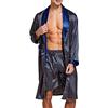 Sanraflic Accappatoio da uomo in raso, leggero, a maniche lunghe, con pantaloncini, Spa Kimono, blu con oro, XL