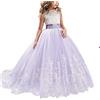 NNJXD - Abito da ballo ricamato in tulle, da principessa, per feste formali, lungo e con coda Violet 10-11 Anni