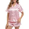 HANERDUN Pigiama da Donna in Raso Set Manica Corta Button Down Set di Abbigliamento da Notte Loungewear Sleepwear