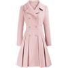 LIUYUYOUGO Cappotto Donna Invernale Cappotto Invernale Da Donna Doppiopetto Elegante Con Vita A Trapezio Plissettato Lungo Aderente Con Revers Stile Caban Di Media Lunghezza In Lana Colore Rosa Chia