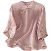 GMQWRK Camicetta da Donna con Maniche 3/4 Floreale Ricamata Avvolgente con Collo a V Leggera con Stile Cinese Bottone Pieghevole Elegante Top Orientale da Donna Camicetta Etnica Estiva Camicette Casual, L