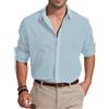 Friptspyg Uomo Camicia Lino Cotone a Maniche Lunghe Estiva Casual Camicia da Spiaggia Camicie Taglio Regolare, Menta Blu L