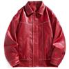 Generisch Giacca in pelle da uomo, college, baseball, vintage, tinta unita, da motociclista, oversize, da baseball, da streetwear, da motociclista, O rosso., M