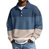 Generic Sweatshirt da uomo, top a maniche lunghe con colletto polo e bottoni in tessuto a nido d'ape, misto cotone, design a righe casual per tutti i giorni, tempo libero, ufficio, L