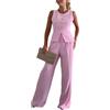 shownicer Tailleur da Donna Eleganti 2 Pezzi Completo Blazer Giacca Senza Maniche + Pantaloni a Gamba Larga Tuta Elegante Cerimonia Coordinato Set A Rosa XL