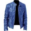 Generic Giubbotto in ecopelle da uomo, giacca da motociclista da uomo, giacca da motociclista in pelle da uomo con colletto alla coreana, bomber leggero da motociclista, Blu, XL