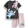 Disney Lilo & Stitch Set Maglietta e Pantaloni Corti per Bambine | Maglietta grigio scuro a maniche corte e pantaloni corti rosa per bambini | Set di abbigliamento di Stitch e Angel