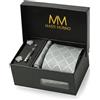 Massi Morino Cravatta con Fazzoletto da Taschino Set Uomo incl. Gemelli, Fermacravatta e Confezione Regalo - Set Cravatta Uomo per Matrimonio