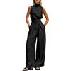 Generico Tuta da Donna Elegante Senza Maniche Girocollo Jumpsuit Pantaloni a Gamba Larga Tinta Unita Playsuit