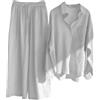 ticticlily Tute Completo Lino Donna Estive Due Pezzi Camicie Maniche Lunghe e Pantaloni a Vita Alta Tuta Completa Abbigliamento da Casa Spiaggia Tinta Unita A Bianco XS