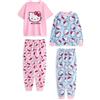 Hello Kitty Set Pigiama per Ragazze, Confezione da 2 | Top a Maniche Corte con Grafica Bianca Kitty Blu e Rosa per Bambini e Pantaloni Pigiama a Gamba Lunga | Indumenti da Notte con Stampa Integrale