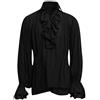 Generisch Camicia da uomo a maniche lunghe medievali, formale, vintage, etnica con maniche a sbuffo, larga, alla moda, per il tempo libero, con lacci, per cosplay, costume universale, P nero., M