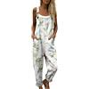 Generico Salopette Donna Estiva Lunga Tuta Intera in Lino e Cotone con Stampa Floreale Boho Chic Jumpsuit Gamba Larga Tasche Bretelle Regolabili Taglie Forti Mare Vacanza Comoda Baggy