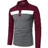 APAELEA Polo Uomo Manica Lunga Contrasto Collare Maglieria Morbido Basic Camicie Tops con Bottoni,Rosso Vino,M
