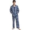 GLOBAL Pigiama Uomo 100% Cotone, Set Biancheria da Notte Lungo Traspirante | Due pezzi leggero adatto tutto l'anno, Camicia con tasche, coulisse pantalone, tessuto confortevole per il riposo notturno