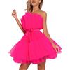 seiveini Abito in Tulle Donna Corta Abito da Sera in Pizzo Chiffon Classico Abiti da Cocktail Elegante Vita Alta Vesito in Tulle Linea ad A Mini Tutu Abiti da Sera Retro A Rose Rosso S