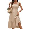 Fashora Vestito Estivi Lungo Donna Vestiti Smanicata Scollo Quadrato con Manica a Volant Vestiti Cintura Elastica Abito Vita Alta Linea A Elegante Spiaggia