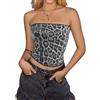 OhMill Top Tube Leopardo per le Donne Crop Top Senza Maniche Sexy Canotta Senza Maniche Sexy Paillettes Fascia Tubo Y2K Senza Spalline Estate per Festa Notte Club Appuntamenti Raves, Leopardo Grigio