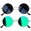 Joopin Occhiali da Sole Polarizzati Rotondi Uomo Donna Protezione UV400 Retro Vintage Piccoli Tondi Occhiali 2 Paia (Nero Oro e Specchio Verde)